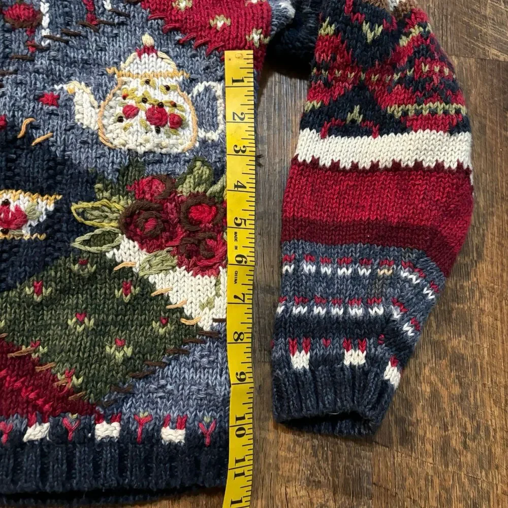 Vintage 2001 Heirloom Collectibles Knit Cardigan Sweater / Cute Art 3D / Y2K Kni - Picture 6 of 8